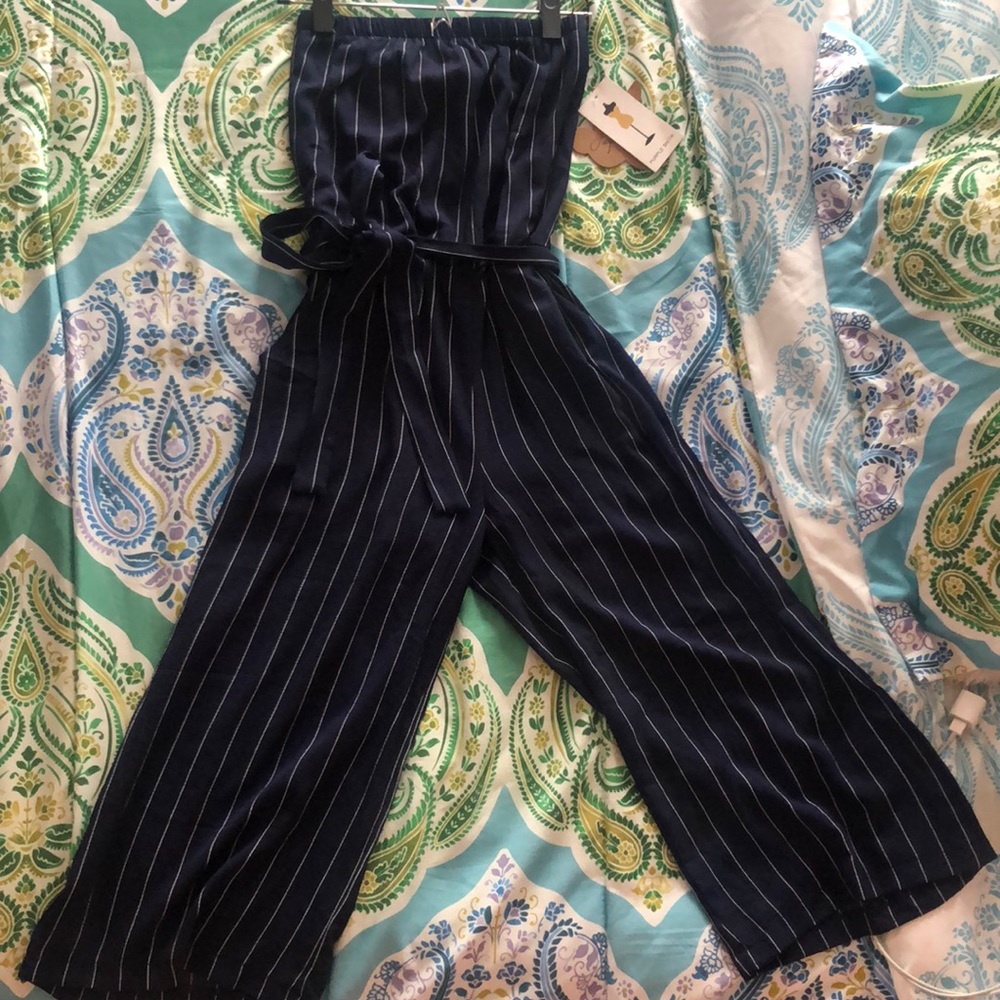 Navy blue off the shoulder culottes jumpsuit